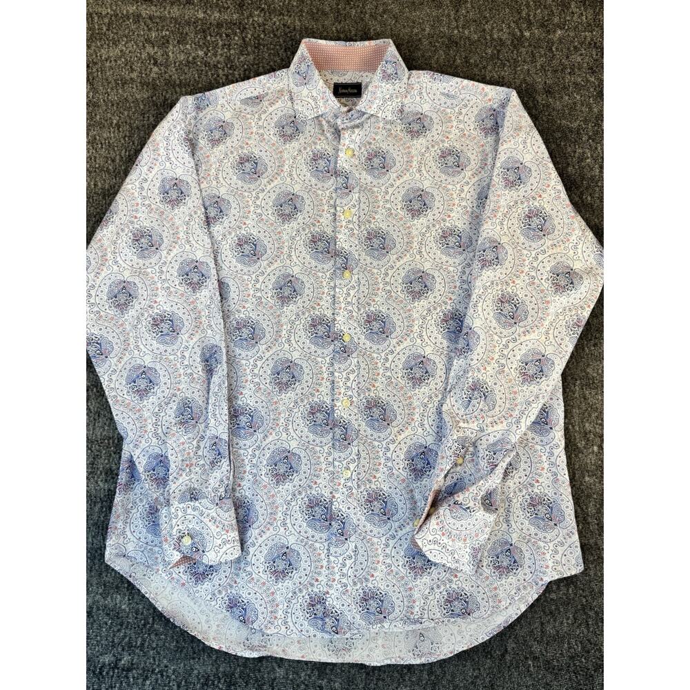 Mens Neiman Marcus Paisley Print Longsleeve Dress Button Up Shirt Large